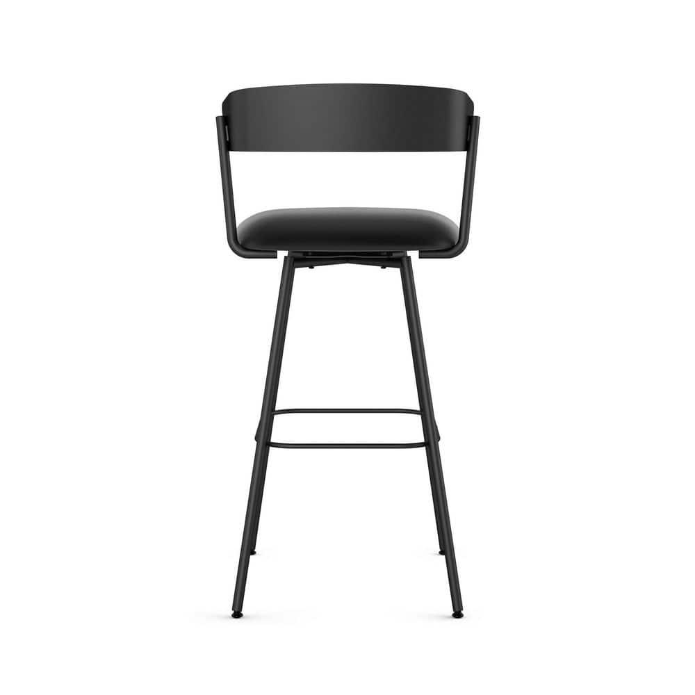 Amisco Ludwig 26 In. Swivel Counter Stool - Black Faux Leather / Black Metal