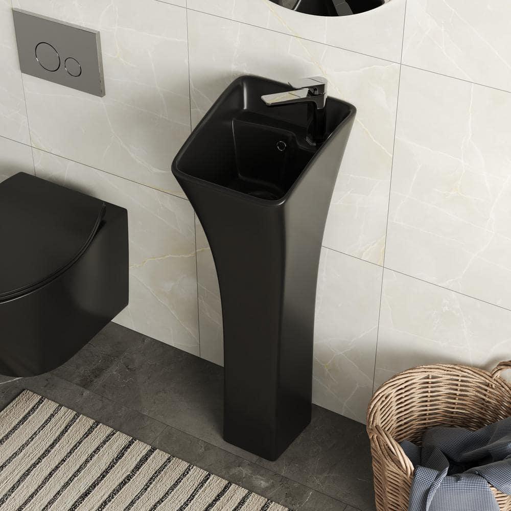 Deervalley Small Pedestal Bathroom Sink 11"L X 13"W X 35"H Ceramic One Piece Bath Sink With Overflow
