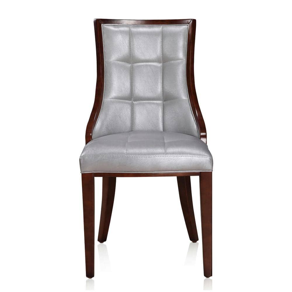 Manhattan Comfort Fifth 18.5" Faux Leather Dining Chair in Silver (Set of 2)