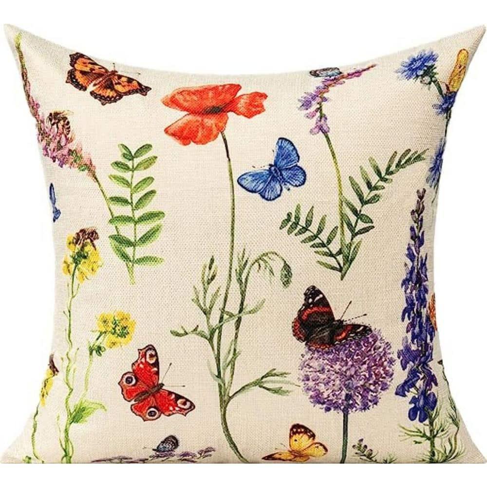 All Smiles Outdoor Patio Throw Pillow Covers 20x20 Set of 4 Spring Summer Garden Flowers Farmhouse Décor Outside Furniture Bench Chair Decorative Cushion Cases for Swing Deep Seat Bed Couch Sofa