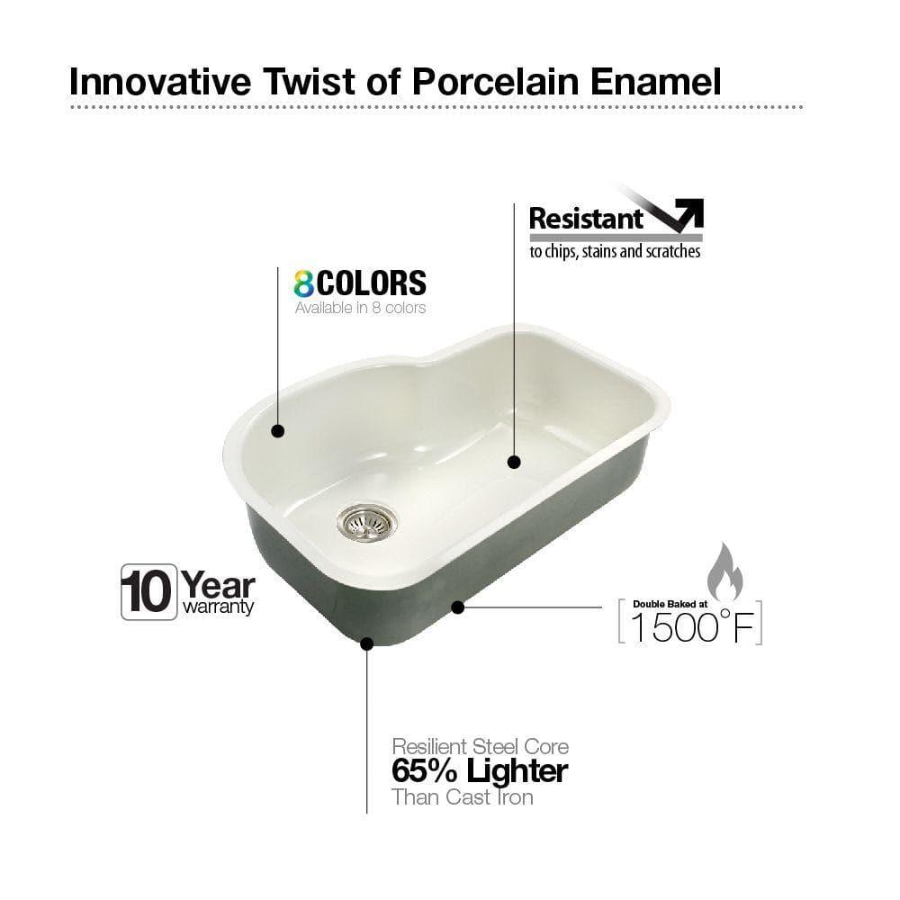 Houzer Porcela 31 in Espresso Porcelain Enamel Steel Undermount Single Bowl Kitchen Sink - PCH-3700 ES