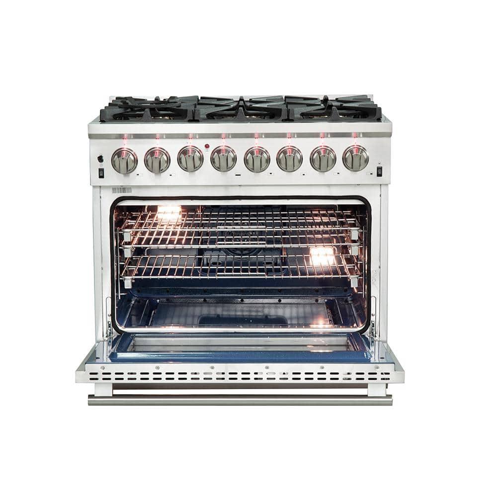 Forno Capriasca 48-inch Dual Fuel Range All Stainless Steel, 8 Brass Burners, 6.58 cu.ft. Double Ovens FFSGS6187-48