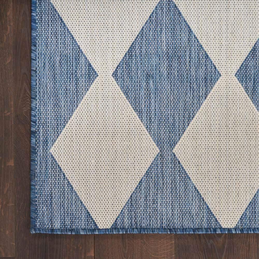 Nourison Positano Retro Diamond Flatweave Indoor Outdoor Low Pile Area Rug Navy Blue 6' x 9'