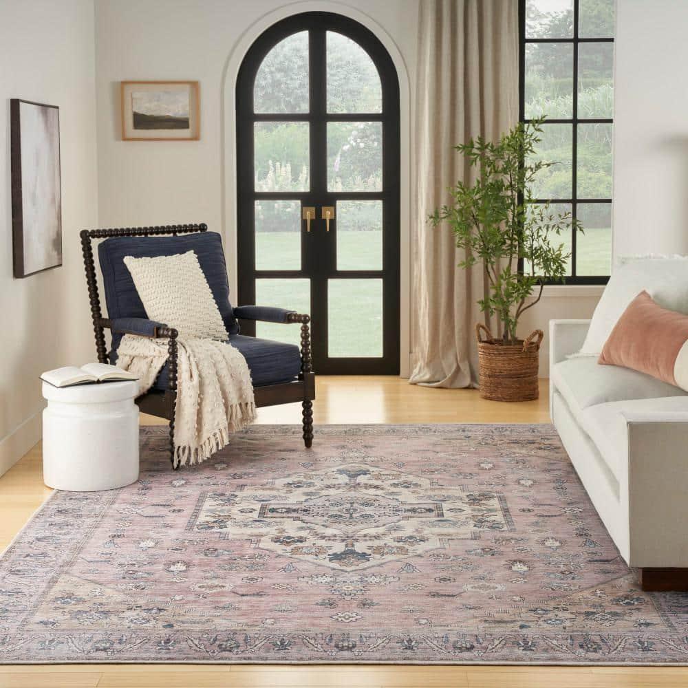 Nourison Washable Brilliance Medallion Indoor Rug Blush 5'3" x 7'3"