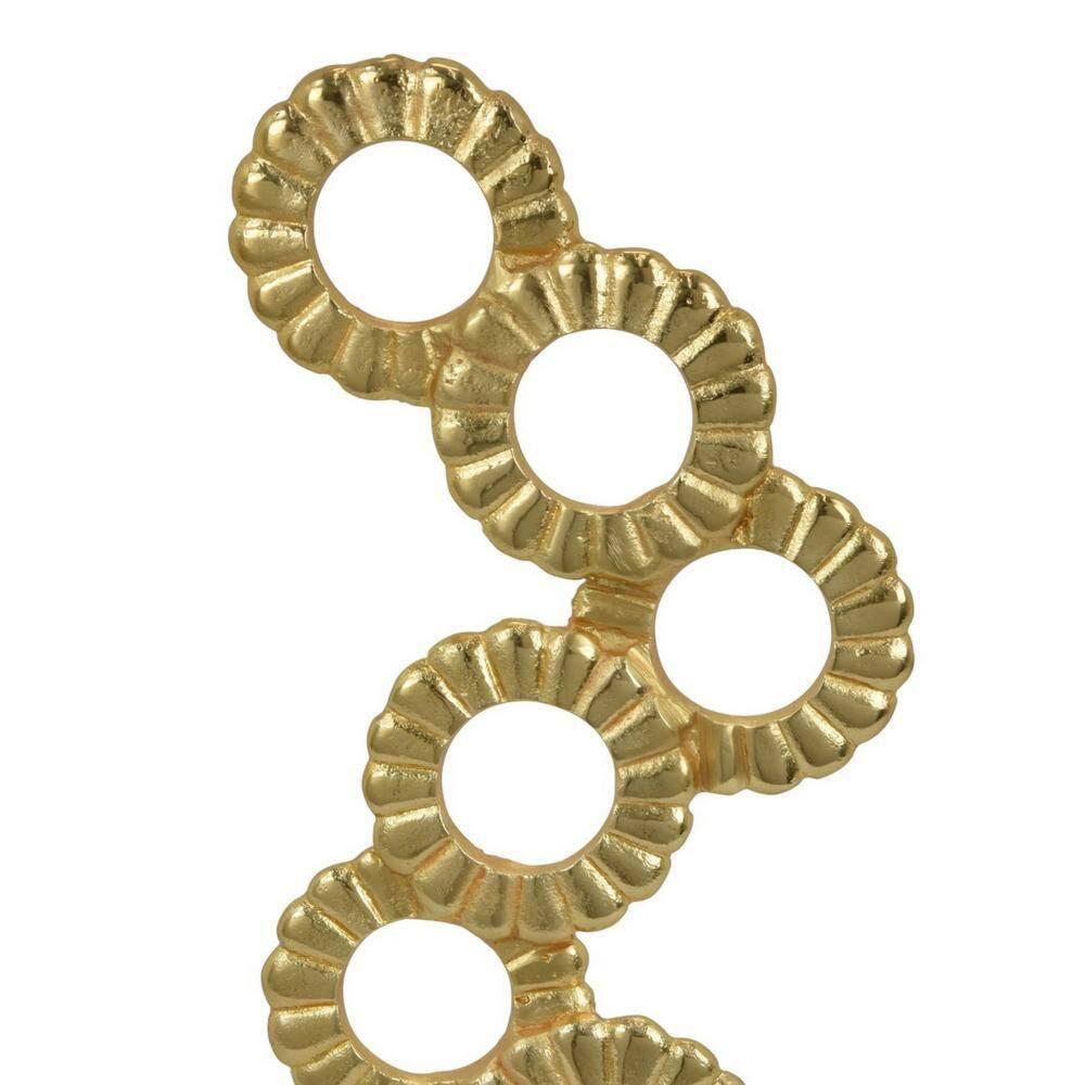 Benjara Sherry Tabletop Decor, 23 Inch Golden Metal Round Patterns, White Base