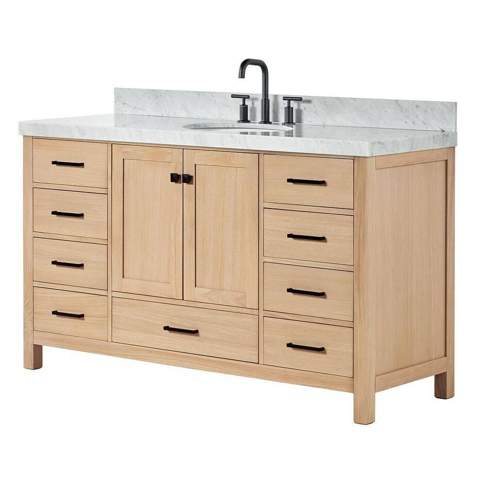 Cambridge 60'' Single Bathroom Vanity with Carrara Marble Top