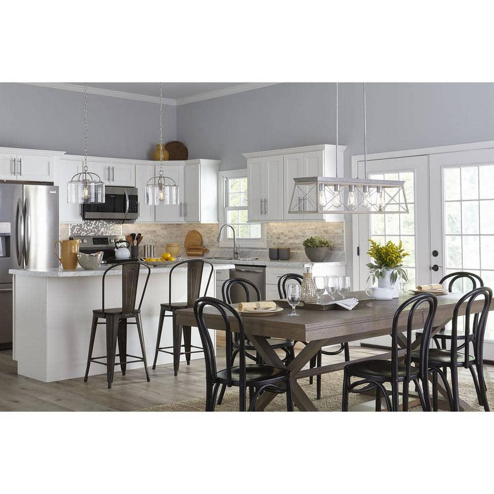 Progress Lighting Briarwood 5-Light Linear Chandelier, Galvanized Finish, Steel Material, Faux-Painted Wood Enclosure