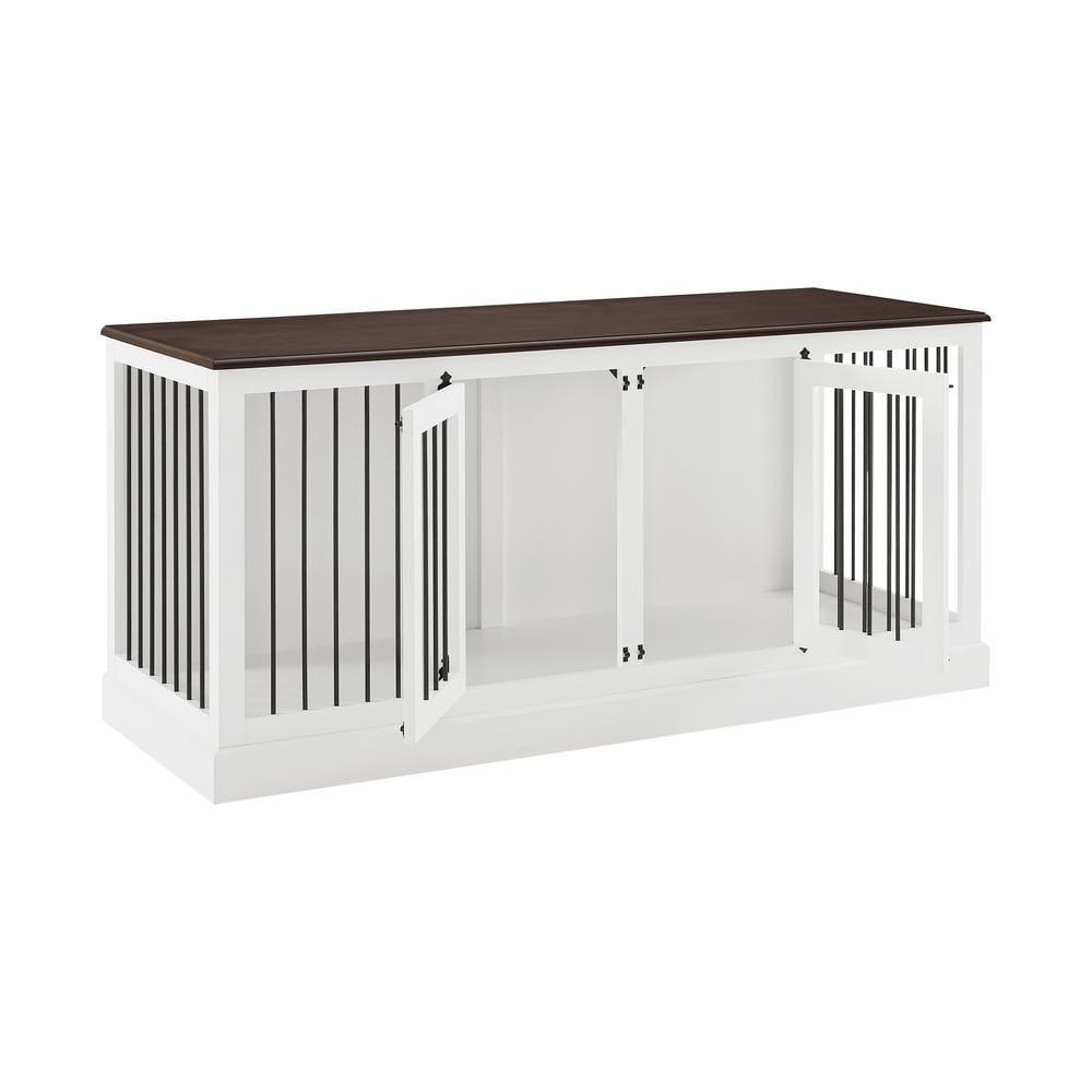 Crosley Winslow Credenza Pet Crate-Color:White/Dark Brown,Size:Medium