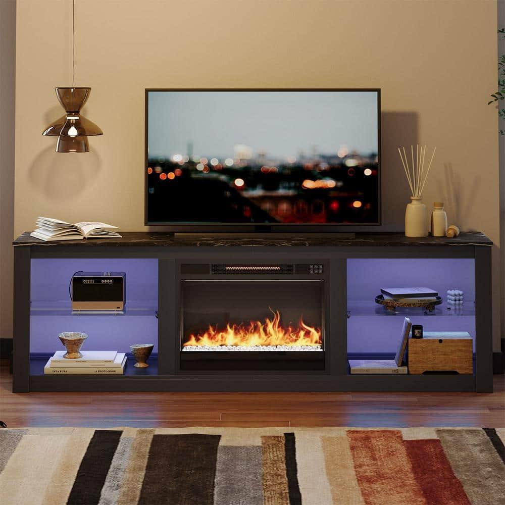 Bestier Electric Fireplace TV Stand for 75" TV Farmhouse LED Entertainment Center Console Table for Living Room in Black