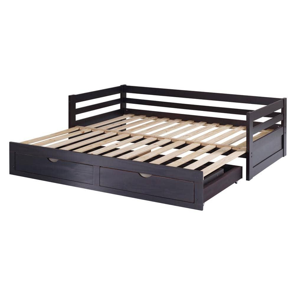 Alaterre Furniture Jasper Twin to King Extending Day Bed with Storage Drawers, Espresso