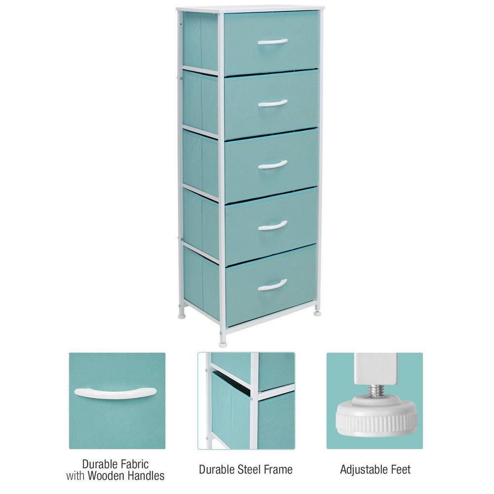 Sorbus Fabric Dresser for Kids Bedroom - Chest of 5 Drawers, Tall Storage Tower, Clothing Organizer, for Closet, for Playroom, for Nursery, Steel Frame, Fabric Bins - Wood Handle (Aqua)
