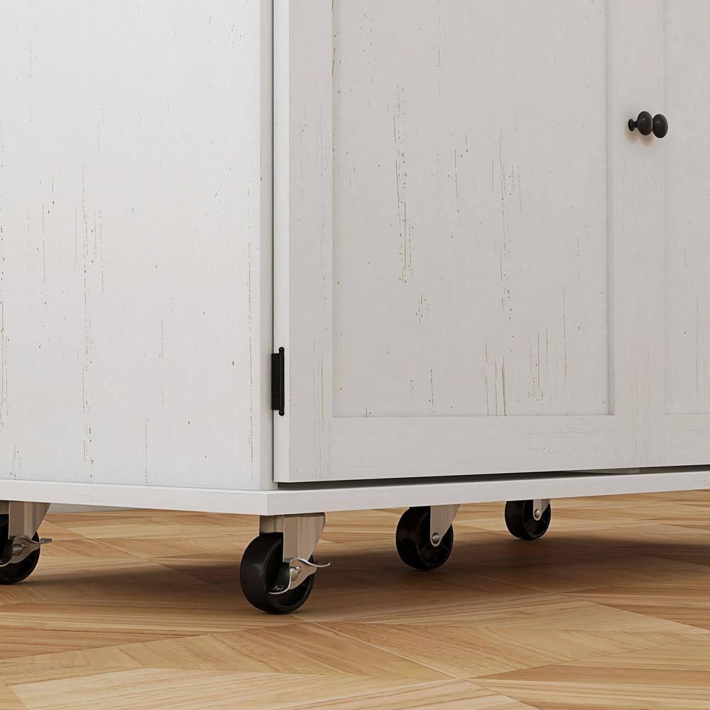 HOMCOM Rolling Kitchen Island with Storage Drawer, Wood Breakfast Bar Kitchen Island Cart 2 Doors, Spice Rack, Towel Racks and 2 Hooks, White