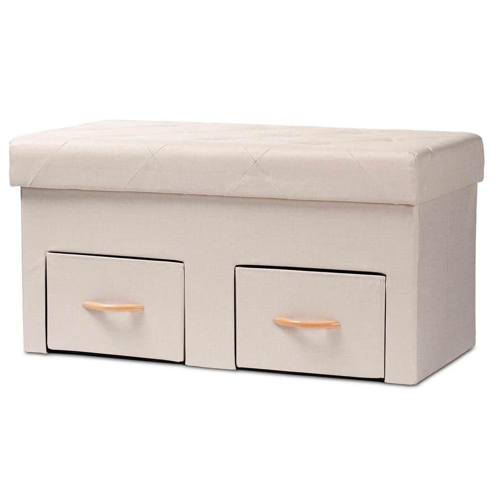 Baxton Studio Gerwin Modern and Contemporary Beige Fabric Upholstered and Oak Brown Finished Wood 2-Drawer Storage