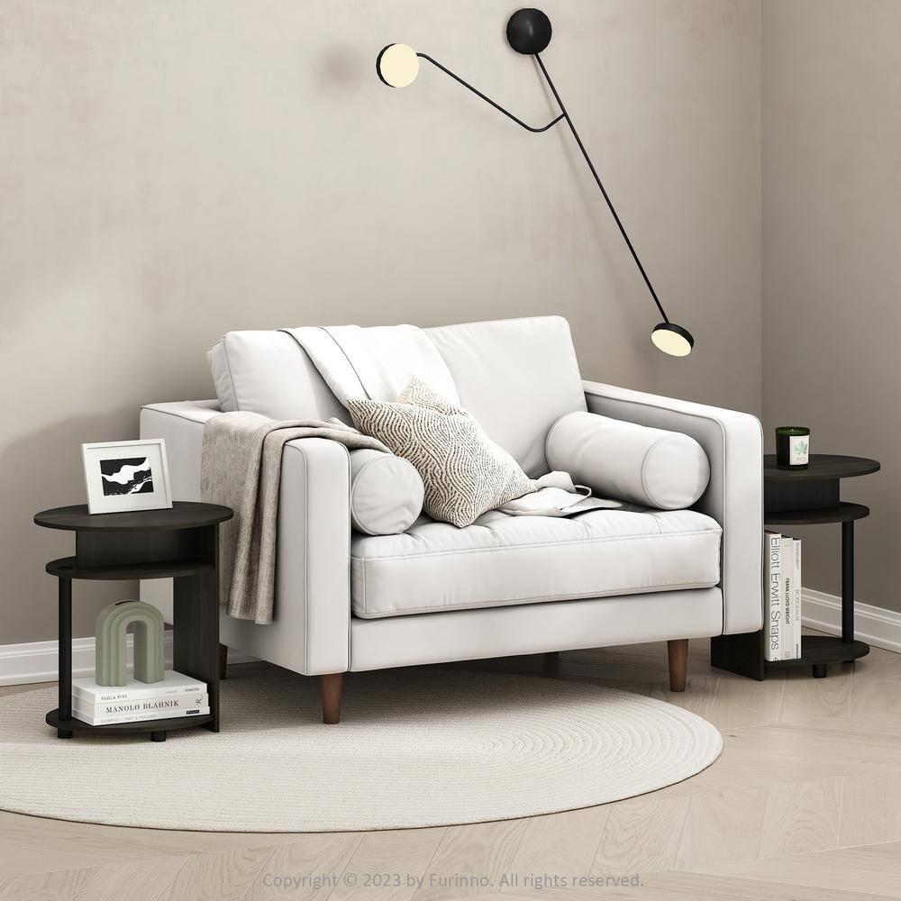 Furinno 2PCS Industrial Oval Coffee Snack End Table Sofa Side Table Laptop Desk Accent Telephone Table,Walnut