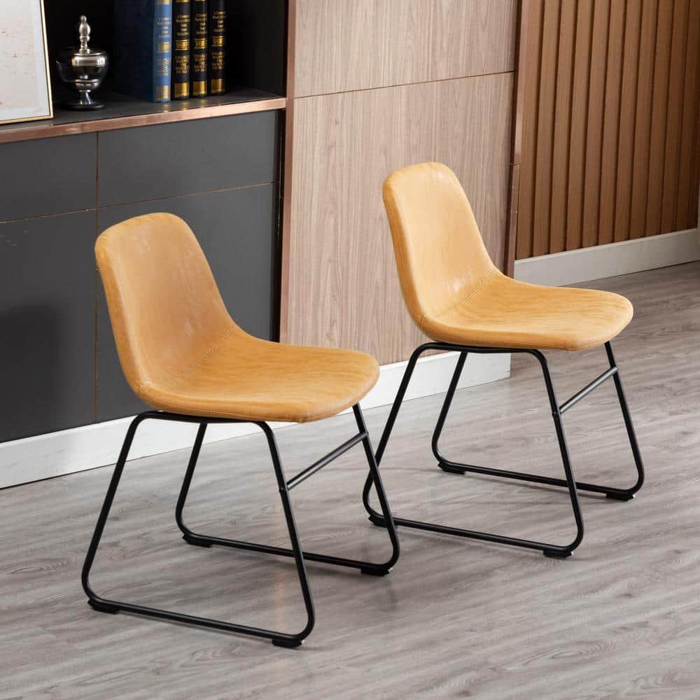 Vanity Art Set of 2 Pcs Synthetic Leather Upholstered Dining Chairs Armlesss with Metal Legs UC-13T
