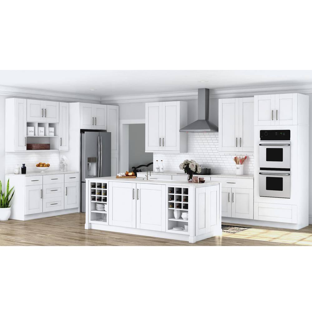 Shaker 36 in. W x 24 in. D x 34.5 in. H Ready to Assemble Corner Sink Base Kitchen Cabinet in Satin White without Shelf
