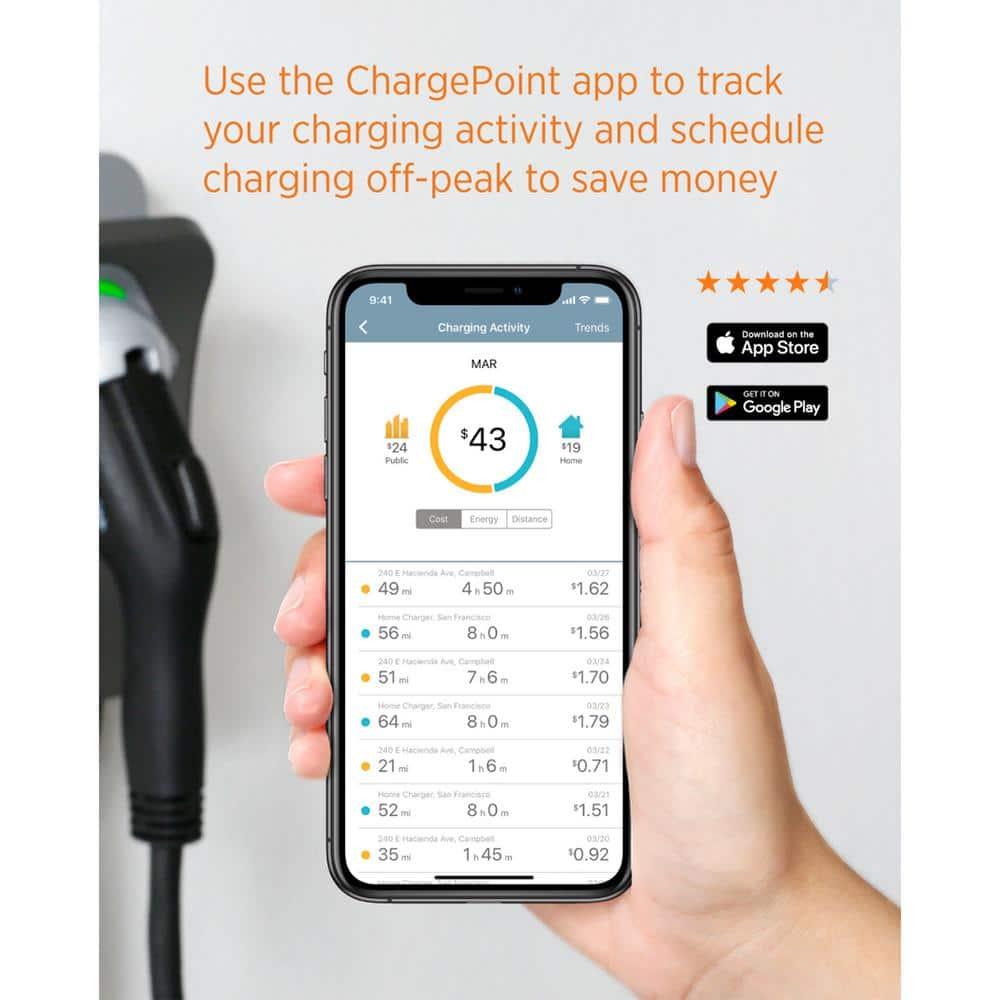 ChargePoint HomeFlex Level 2 EV Charger J1772, Hardwired for Electric Car - Fast Smart Battery Power Charging at Home for Electric Automobile Vehicles