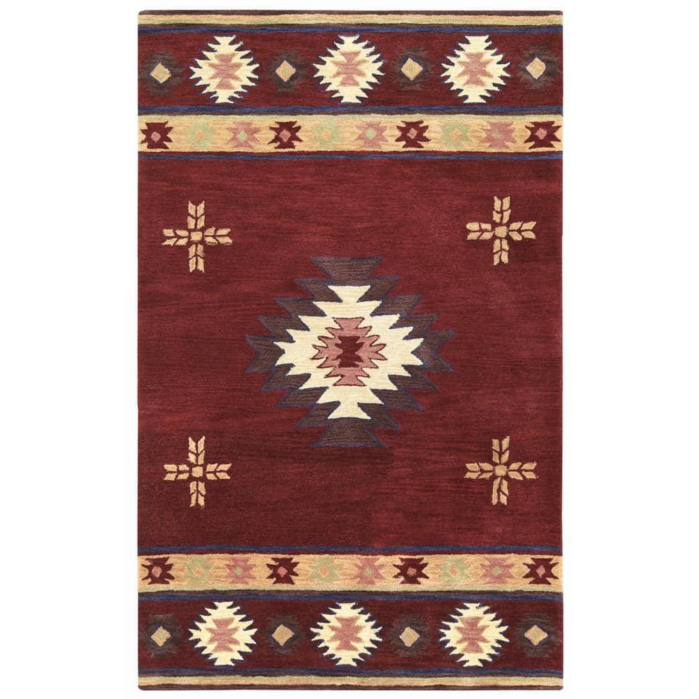 Alora Decor Ryder 6'6" x 9'6" Tribal Burgundy/Tan/Sage/Navy Hand-Tufted Rug