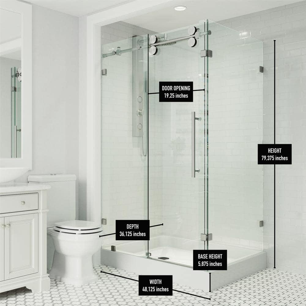 VIGO Winslow 48" W x 36" D x 80" H Sliding Frameless Shower Enclosure with 3/8  Clear Glass&Base VG6051STCL48WL
