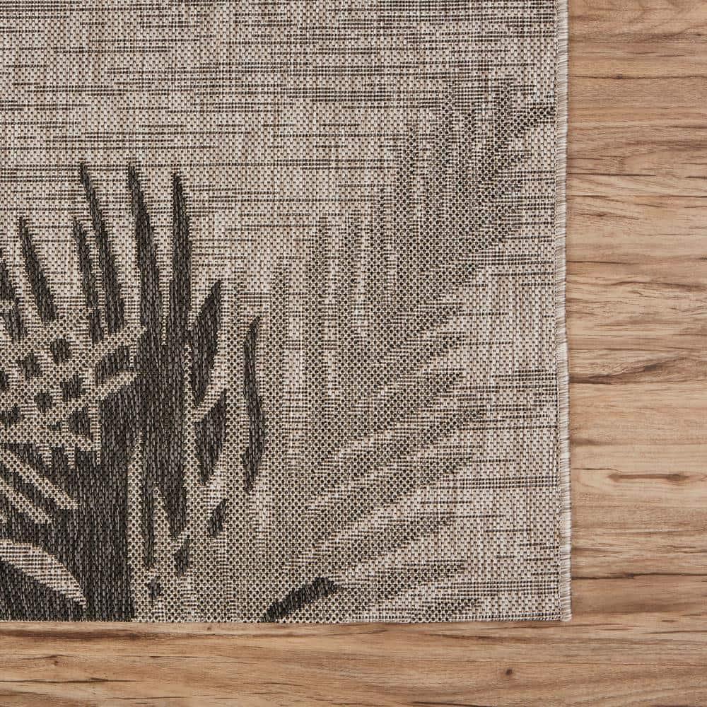 Ox Bay Carmindy 7'9" x 9'5" Black Tropical Palms Indoor/Outdoor Area Rug
