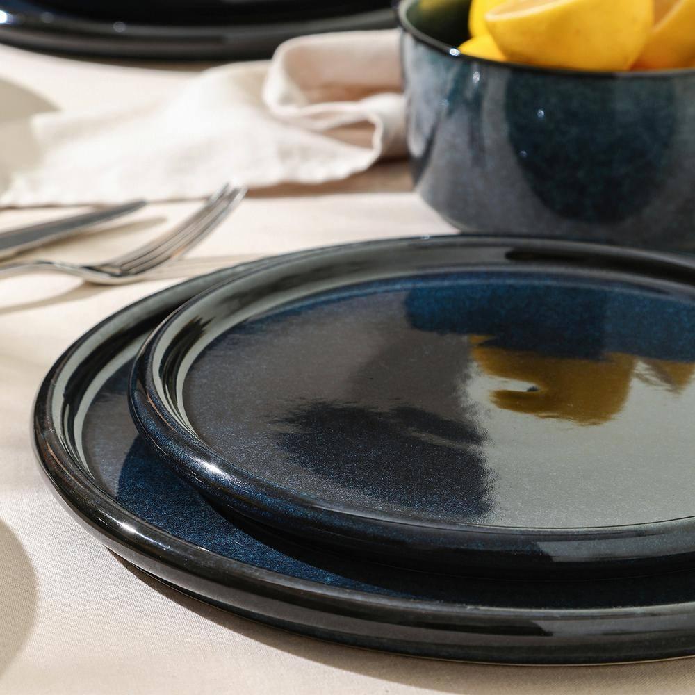 Eden 4-Piece Dark Blue Stoneware Full Set (Service for 4)