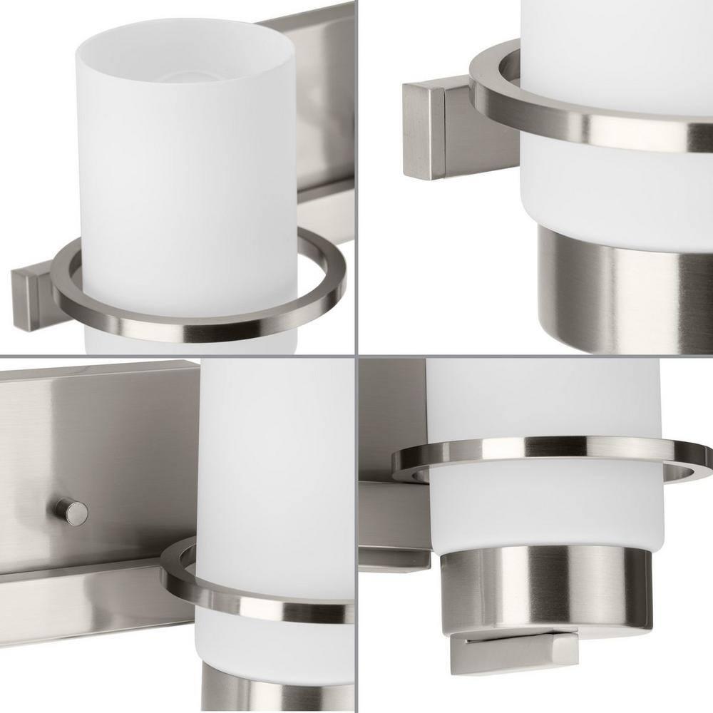 Progress Lighting Reiss 2-Light Vanity Light, Brushed Nickel, White Glass Shade