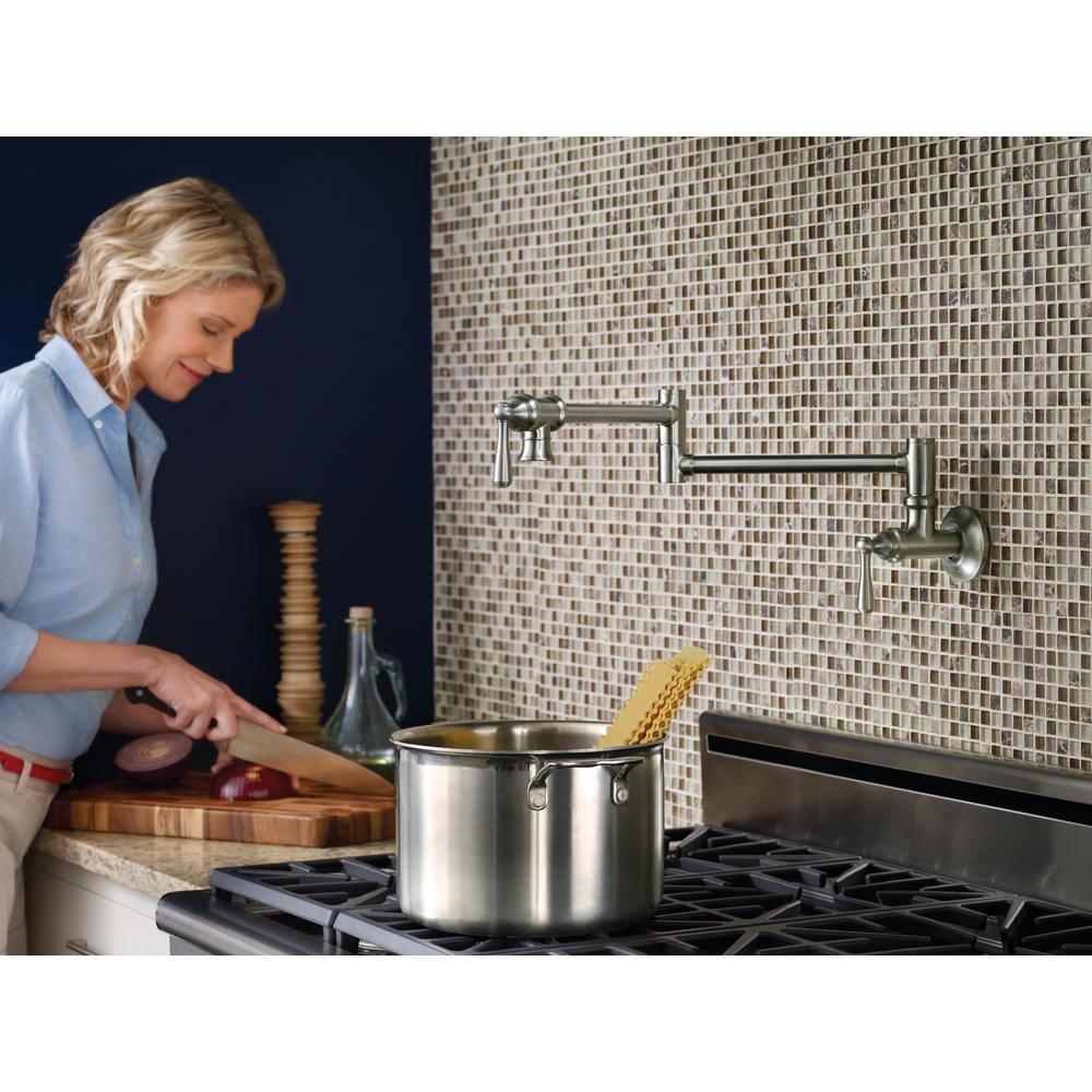 Moen Traditional Wall Mount Swing Arm Folding Pot Filler Kitchen Faucet