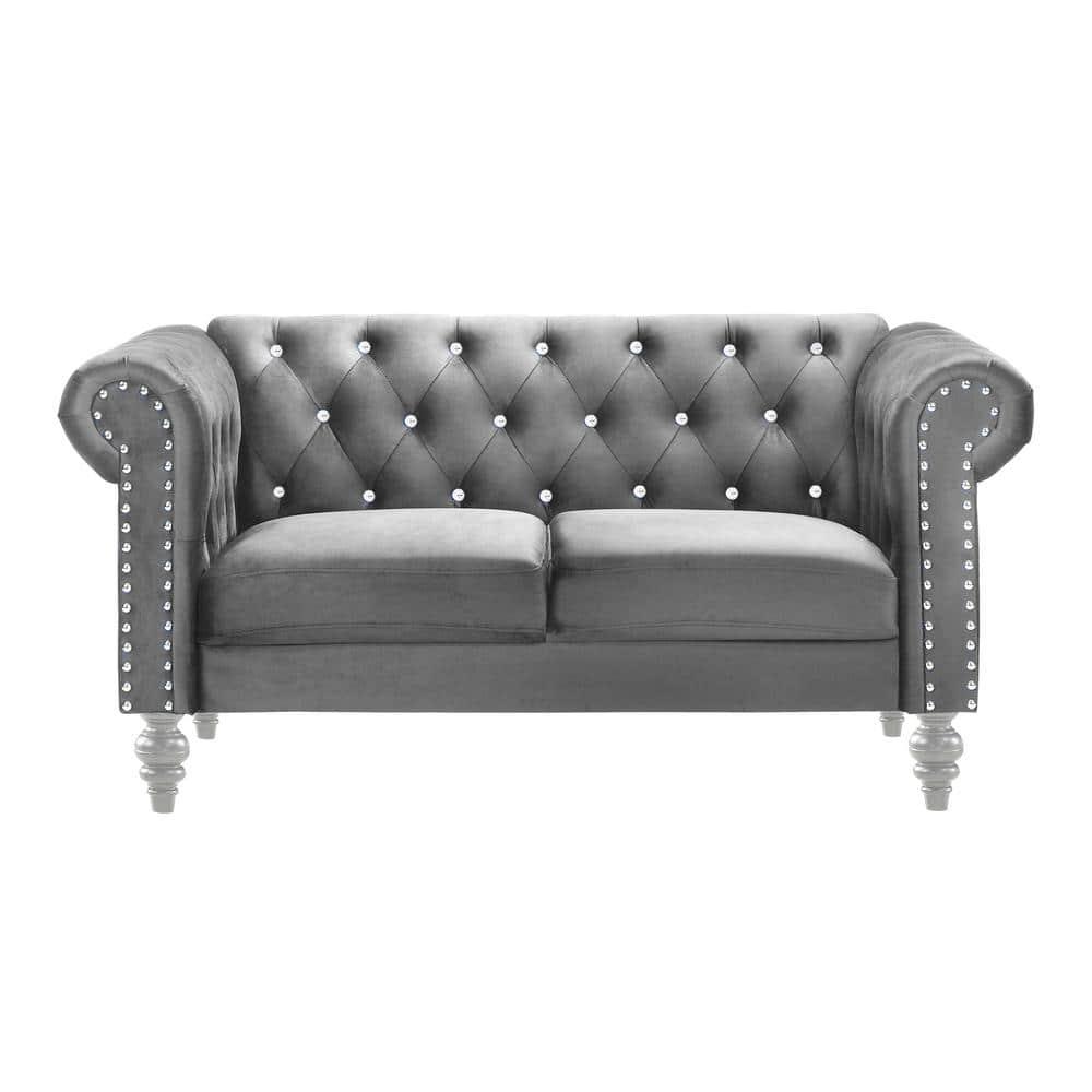 New Classic Furniture Emma Crystal Velvet Fabric Loveseat in Gray