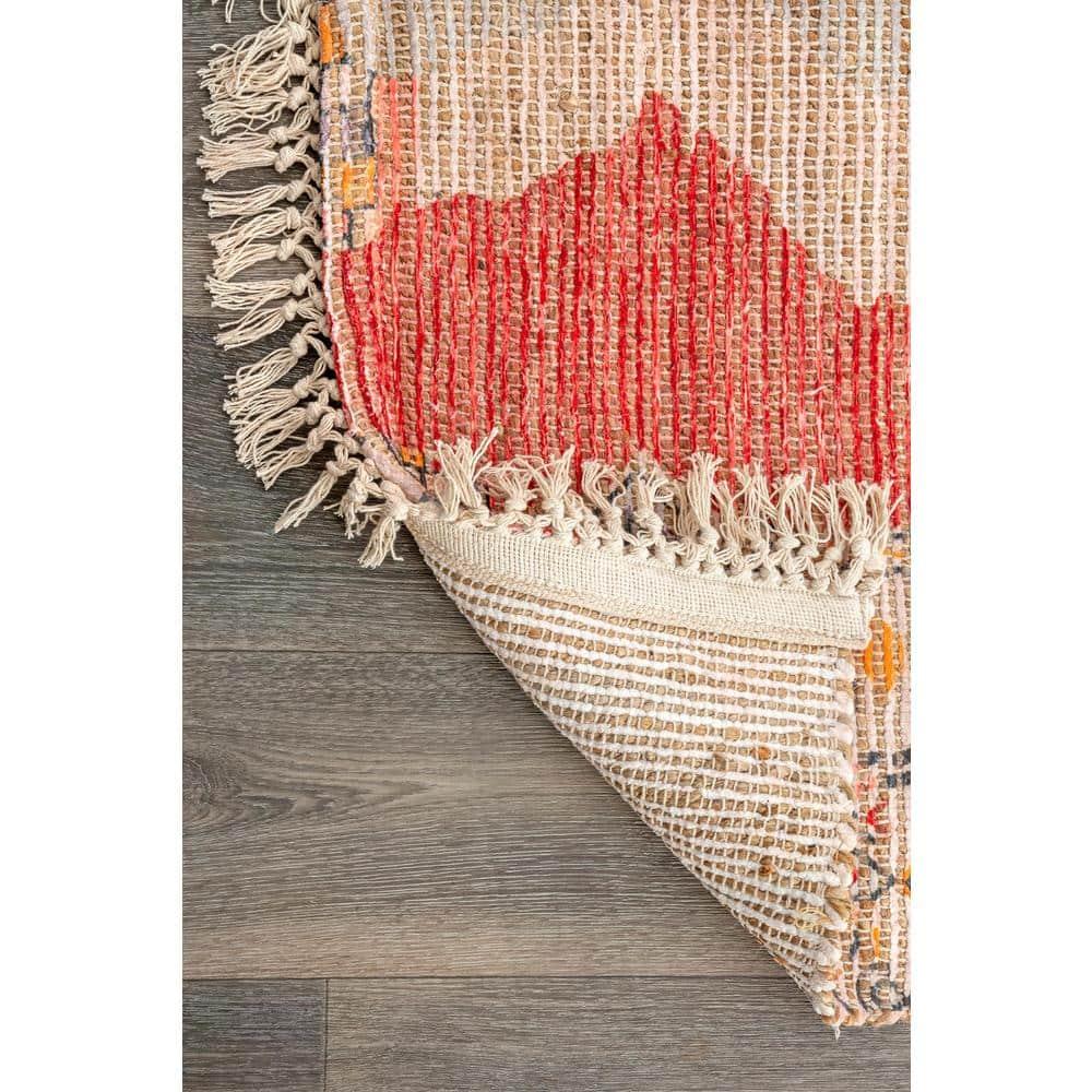 Nuloom Hermina Abstract 6 Round Jute Indoor Area Rug for Dining Room Rug Neutral Rug Living Room Rug Kitchen, Multicolor/Ivory