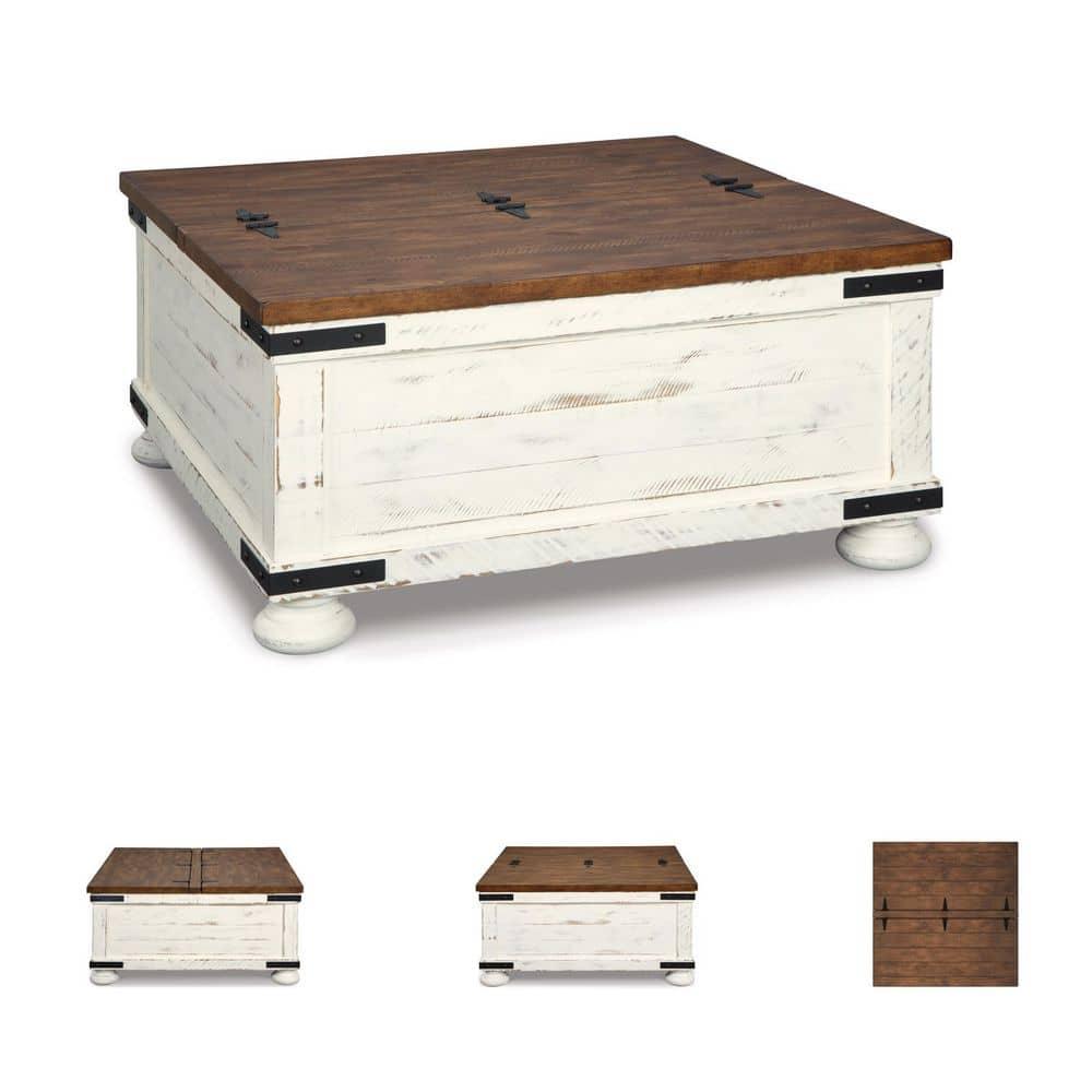 Wystfield Cocktail Table with Storage White/Brown - Signature Design by Ashley: Rectangular Lift-Top, Distressed Two-Tone Finish