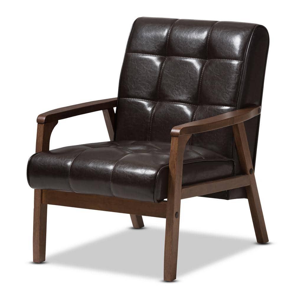Baxton Studio Mid-Century Masterpieces Club Chair Brown: Upholstered Polyester, Wood Frame, Spot Clean