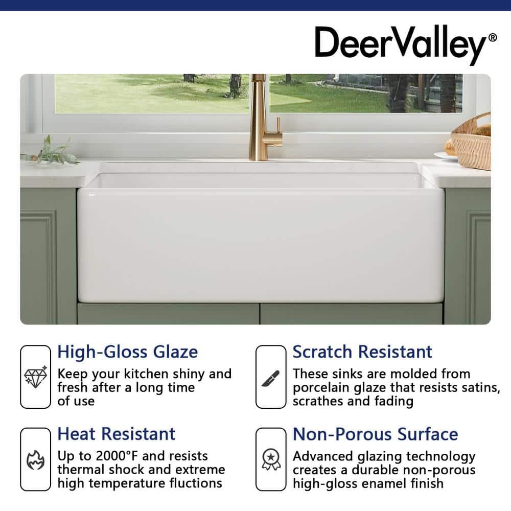 Grove 33" L X 18" W Rectangular Single Bowl Fireclay Farmhouse Kitchen Sink with Grid and Strainer