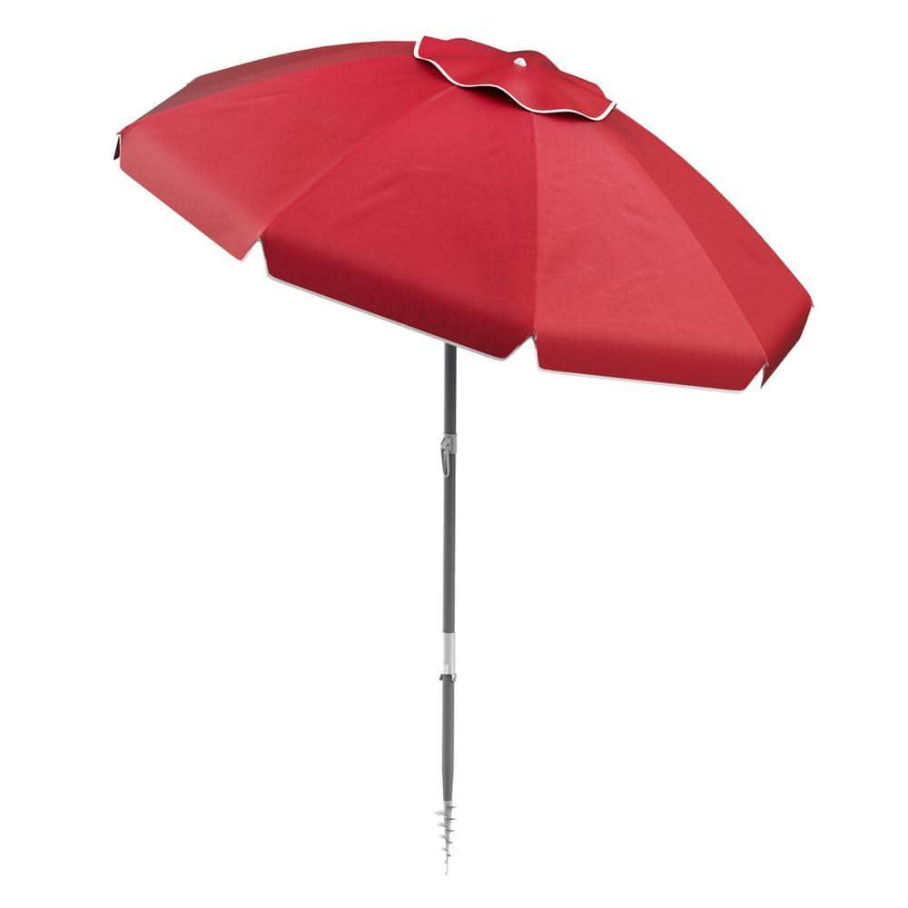 Beach Umbrella with 360 deg Tilt- Portable Outdoor Sun Shade Canopy with UV Protection - 7 ft. - Red