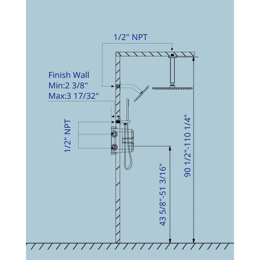 GRANDJOY Dual Wall Mount Rainfall Shower Head System Adjustable 12 inch & 6 inch Shower Faucet Set with Handheld Shower Spray Thermostatic Pressure Balance Value, Brushed Gold