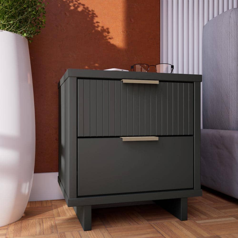 Manhattan Comfort Granville Engineered Wood Nightstand 2.0 in Dark Gray