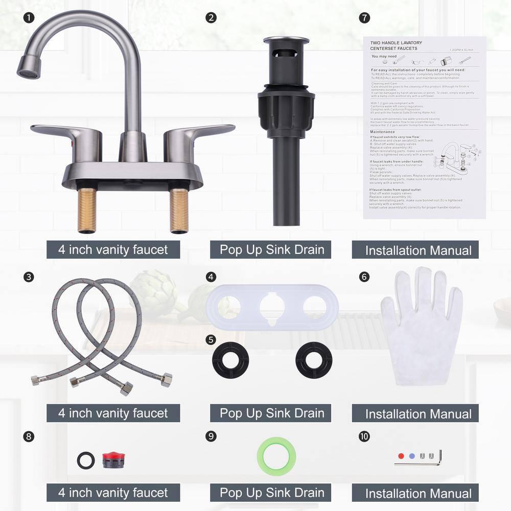 4 Inch Bathroom Faucets 2 or 3 Hole, 2 Handle Bathroom Sink Faucet, 360° Swivel Spout Lavatory Vanity Sink Faucet with Water Supply Lines & Pop Up Drain