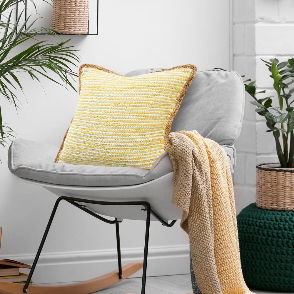 Ox Bay Ringo 20" x 20" Golden Yellow/White Jute Bordered Striped Cotton Adult Decorative Throw Pillow