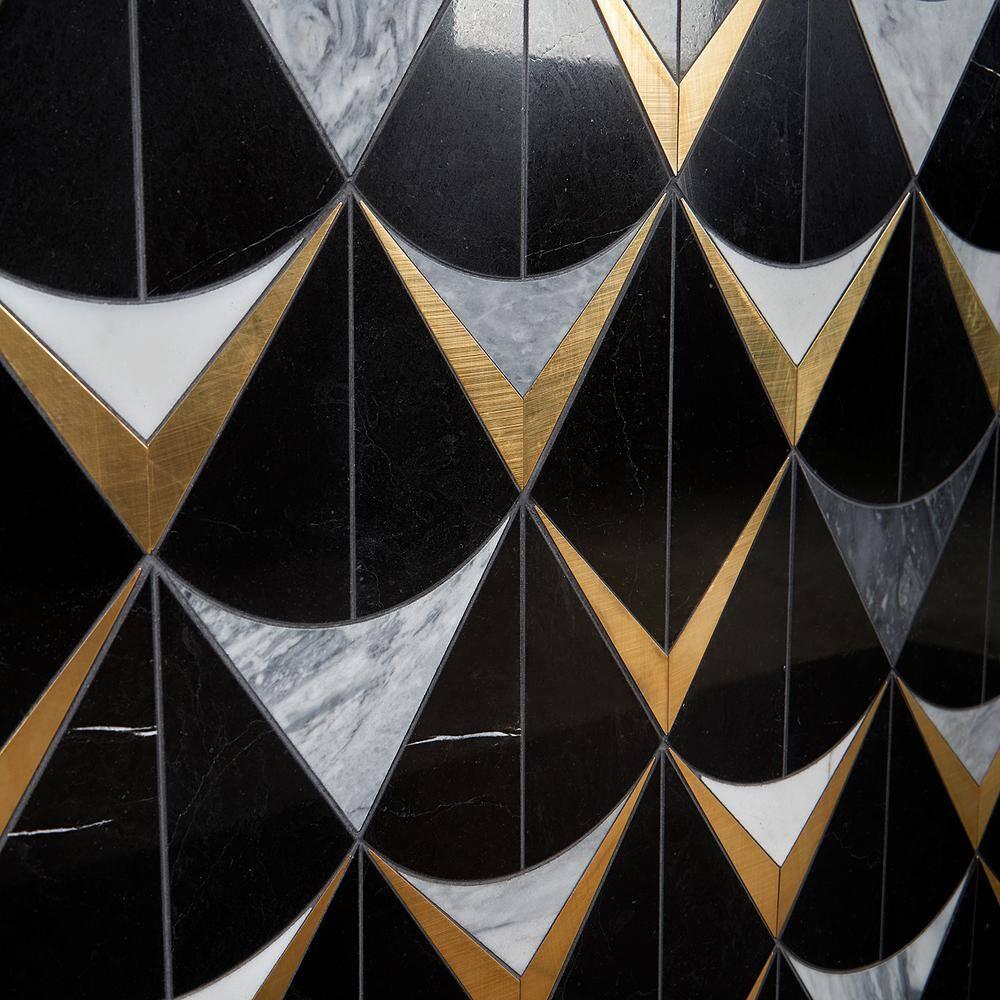 Larvotto 8.3 in. x 11.65 in. Polished Marble and Brass Mosaic Wall Tile (0.67 Sq. Ft. / Sheet)