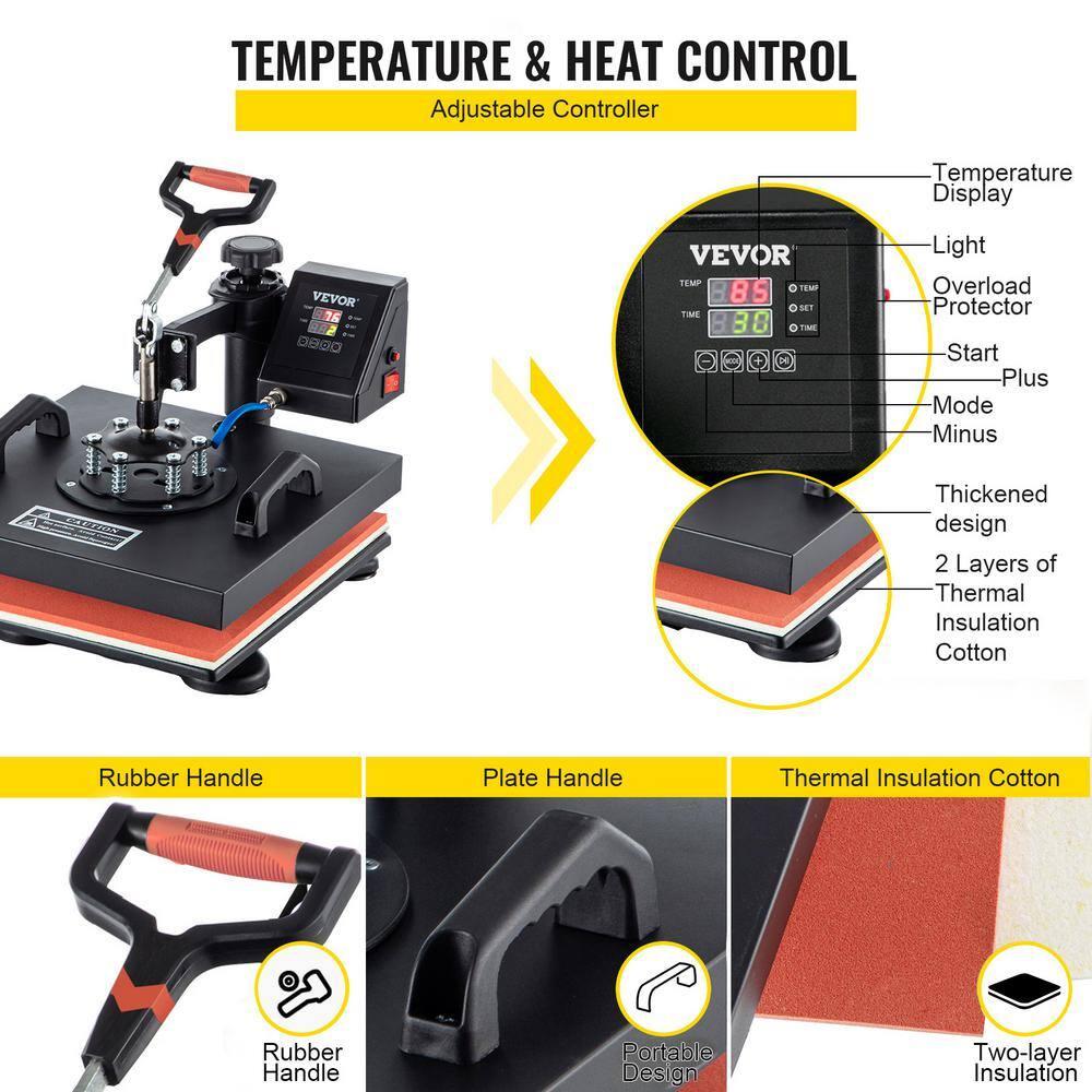 VEVOR Heat Press Machine - 6 in 1 Combo Heat Press Sublimation Machine for DIY T-Shirts/Hats/Mugs/Heat Transfer Projects, 15x15 Multifunction Swing Away Heat Press with 360° Rotation