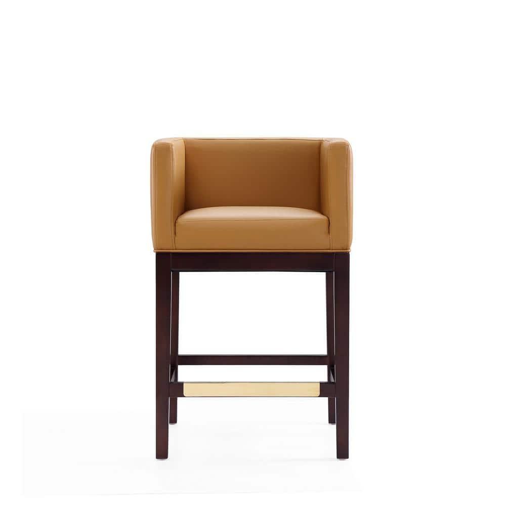 Set of 3 Kingsley Upholstered Beech Wood Counter Height Barstools Camel - Manhattan Comfort