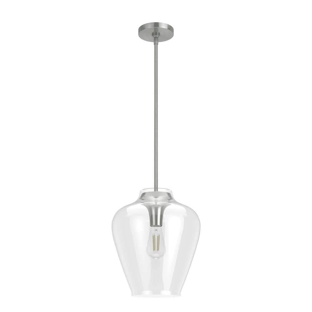 Hunter Fan 1-Light Vidria Pendant Brushed Nickel: Modern Glass Ceiling Fixture, UL Listed, Adjustable Height