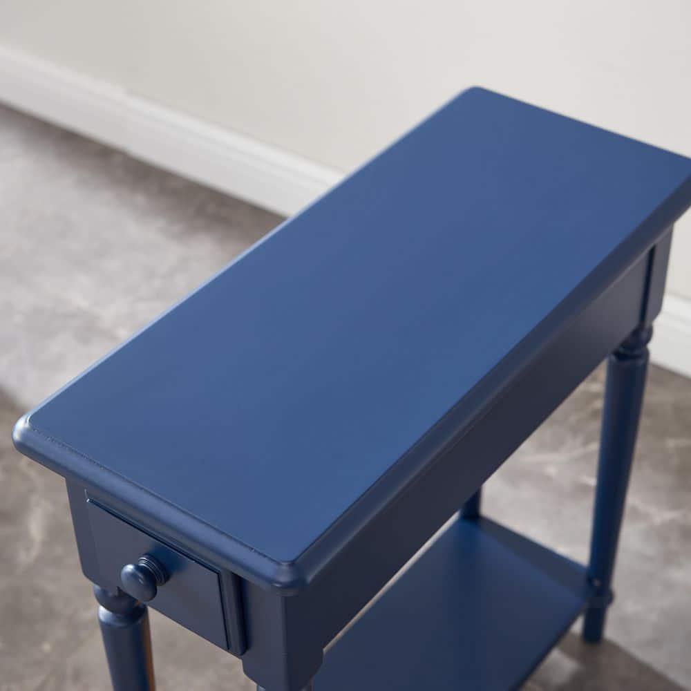 Leick Home 1-Drawer Solid Wood Coastal 10 in. Narrow End Table with Shelf, Navy Blue