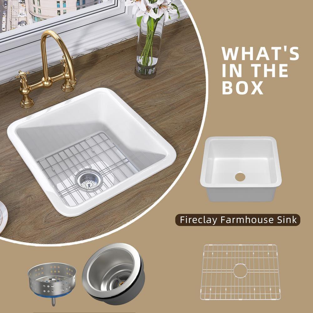 18 Inch Glossy White Fireclay Single Bowl Bar Sink