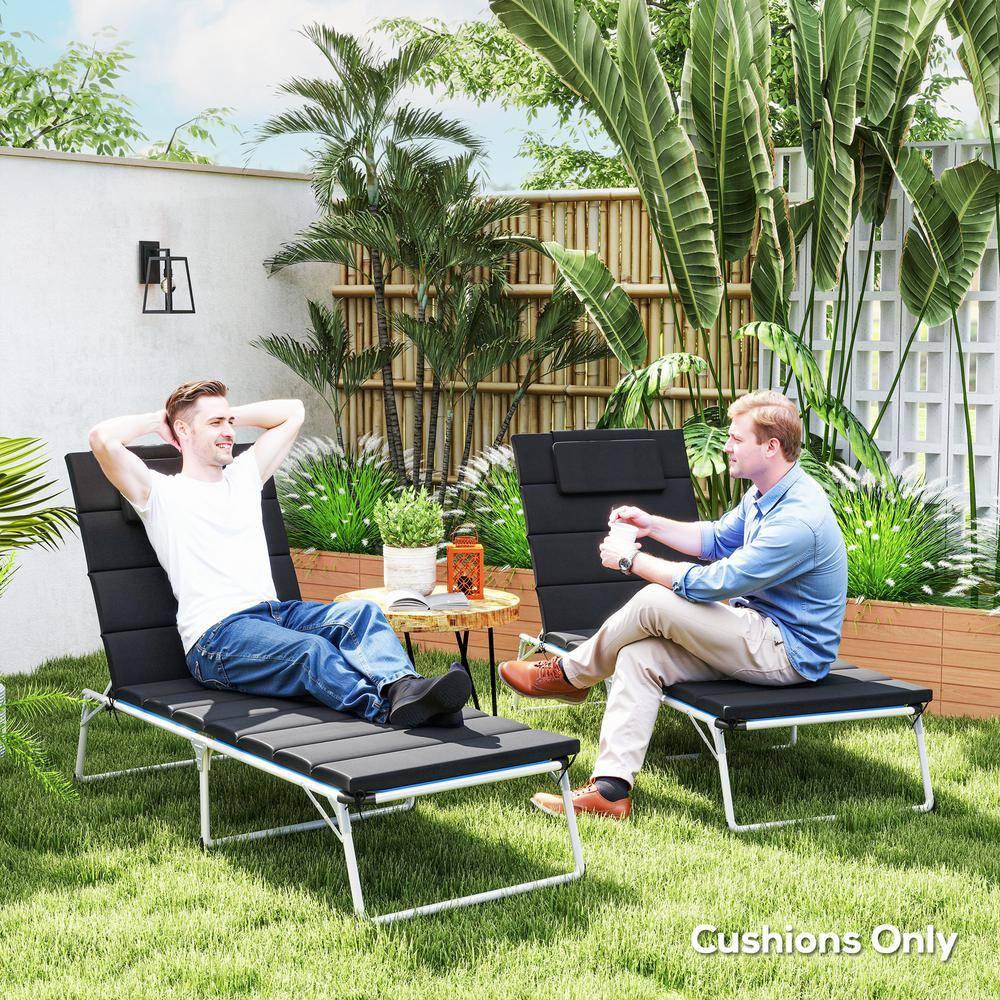 Outsunny Foldable Lounge Chair Cushion Set of 2, UPF50+ 230gsm Olefin and 25D High-Density Foam, Chaise Lounge Cushion Set, 80" x 26", Black