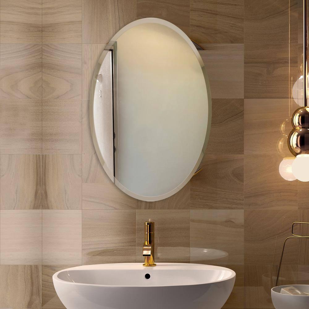 22" X 39" Inch Oval Beveled Polish Frameless Home Mirror With Hooks