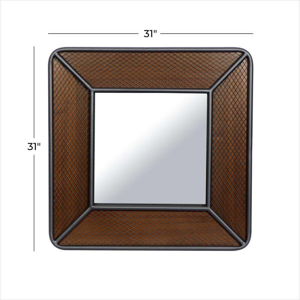 DecMode 32"W, 32"H Square Wall Mirror, Brown