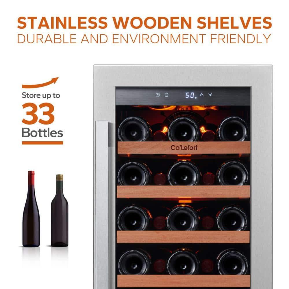Ca'Lefort 15 inch Wine Refrigerator, 33 Bottle Wine Cooler Freestanding & Built-in
