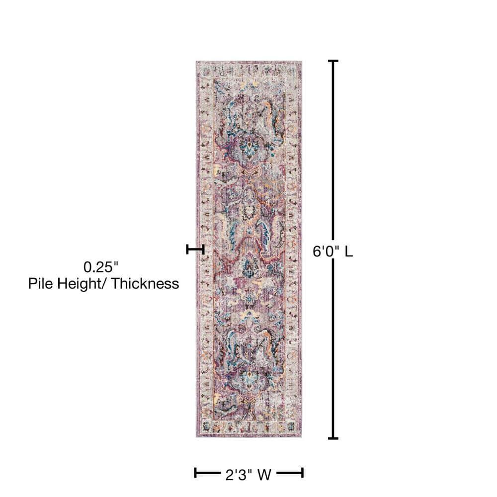Safavieh Bristol Gretchen 2 x 6 (ft) Loomed Polyester Lavender/Light Gray Rectangular Indoor Distressed/Overdyed Vintage Runner rug