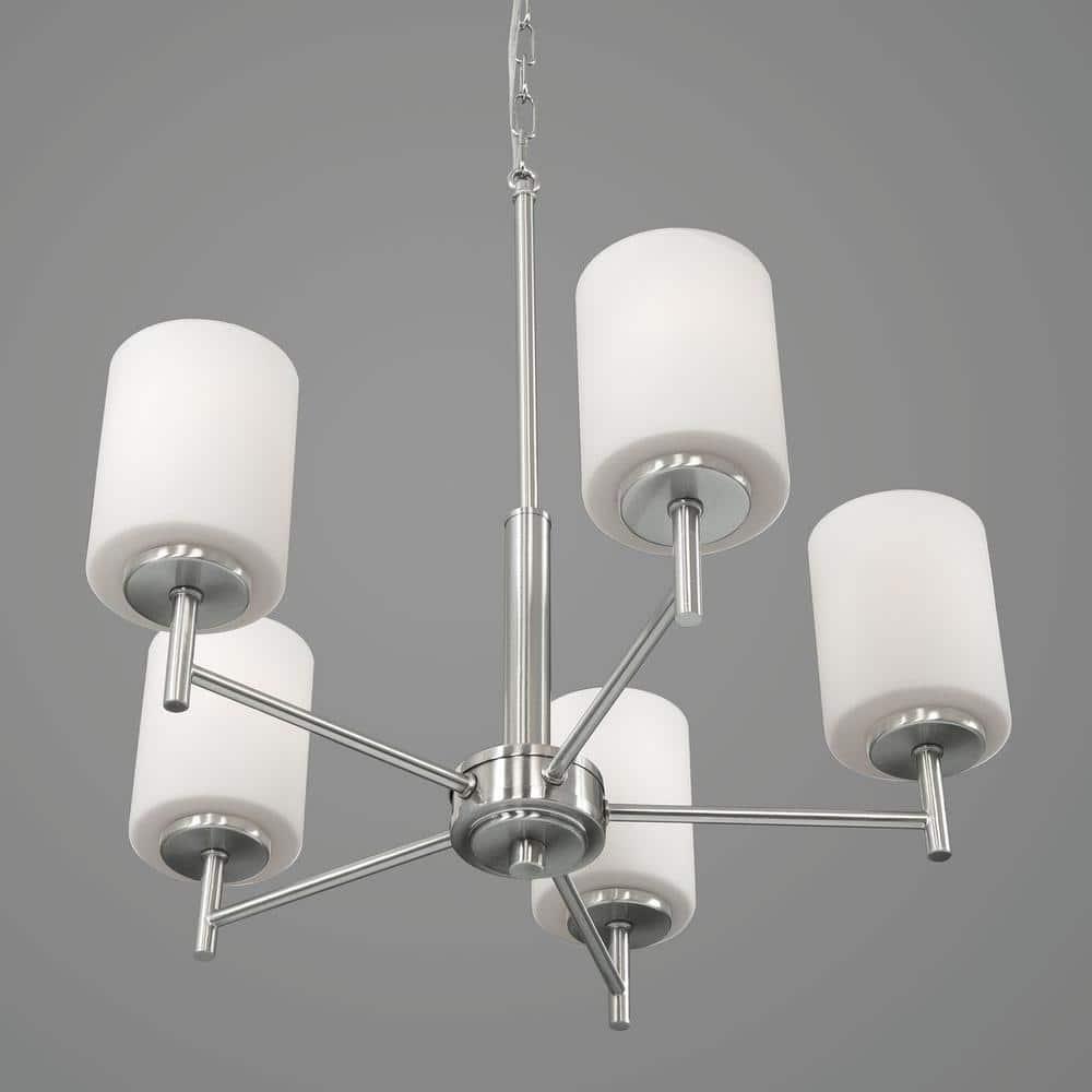 Progress Lighting Replay 5-Light Chandelier, Brushed Nickel, White Glass Shades