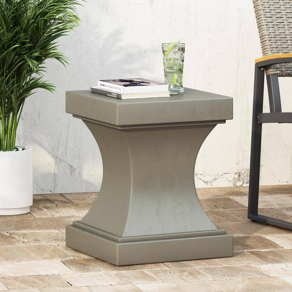 GDF Studio Atrass Outdoor Modern Lightweight Concrete Side Table, Light Gray